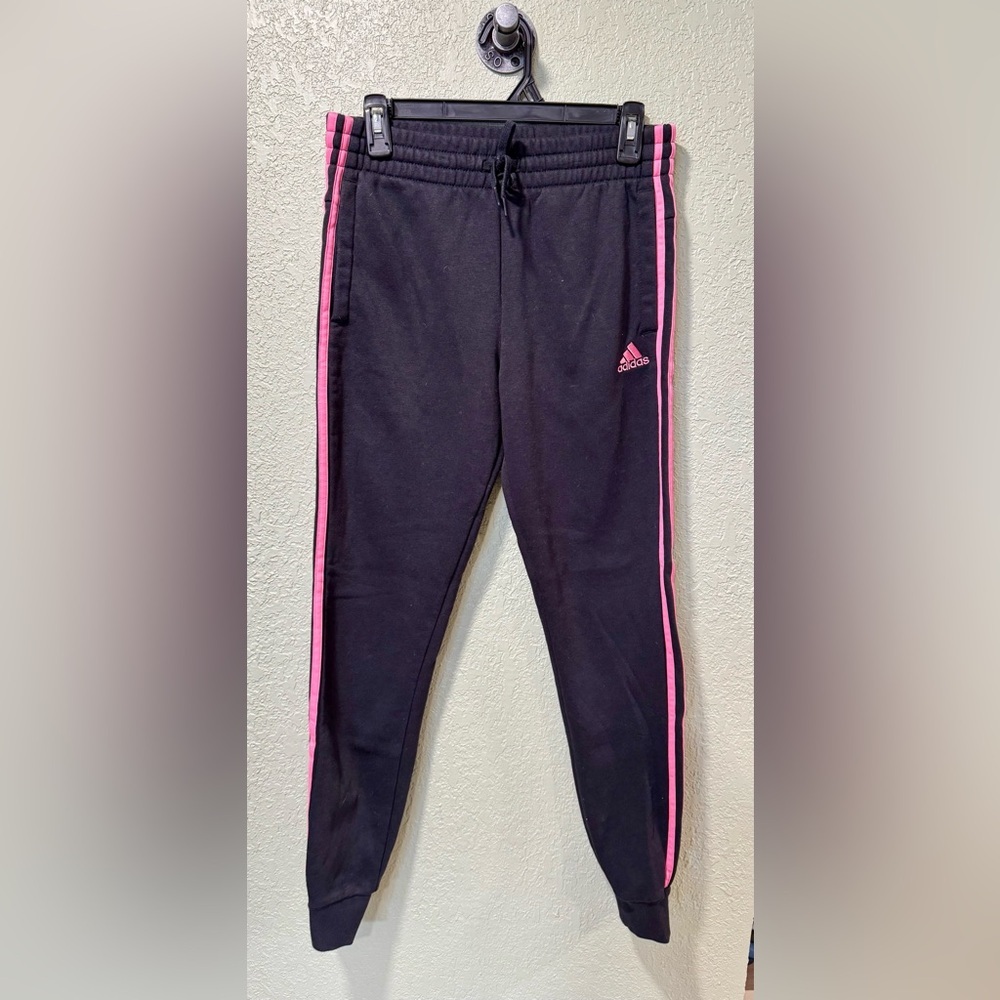 Adidas Women's Black Joggers with Pink Accents Size S